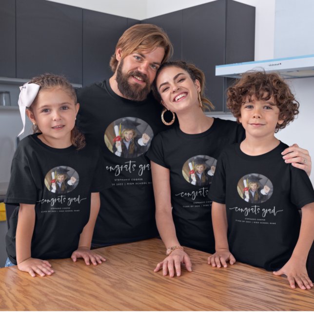 Congrats Grad White Script Photo Graduation T-Shirt (Creator Uploaded)