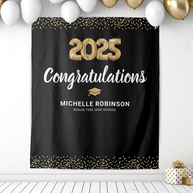 Congrats Graduate 2025 Black Gold Party Tapestry (Creator Uploaded)