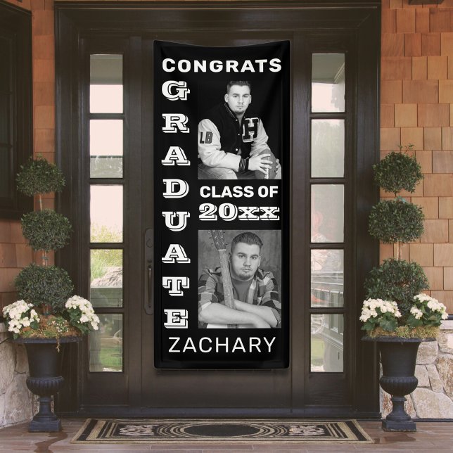 Congrats Graduate 2 Photos Black White Banner (Creator Uploaded)
