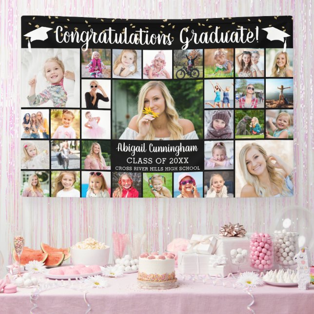 Congrats Graduate 31 Photo Collage Custom Colour Banner (Party)