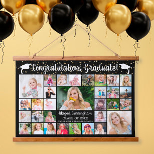Congrats Graduate 31 Photo Collage Custom Colour Hanging Tapestry