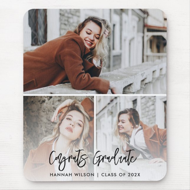 Congrats Graduate 3 Photo Custom Graduation 2025 Mouse Pad (Front)