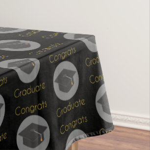 Congrats Graduate and Black Grad Cap Pattern Tablecloth