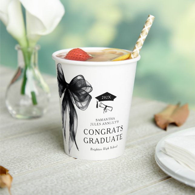 Congrats Graduate Black Bow Graduation Party Paper Cups (Insitu)