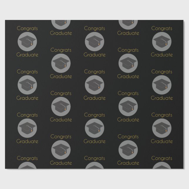 Congrats Graduate Black Cap Wrapping Paper (Flat)