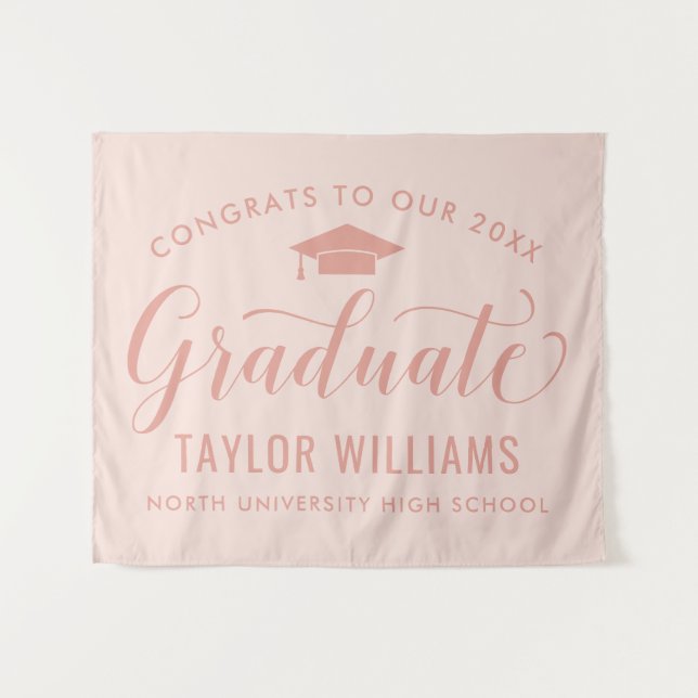 Congrats Graduate Blush Pink Backdrop Tapestry (Front (Horizontal))