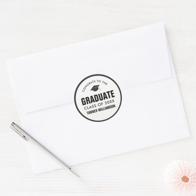 Congrats Graduate Cap Class of 20XX Bold Custom Classic Round Sticker (Envelope)