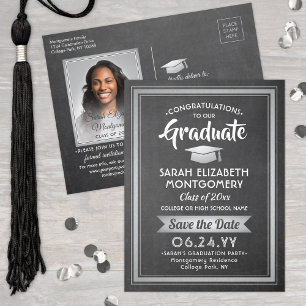 Congrats Graduate Chalkboard Save the Date Photo Announcement Postcard