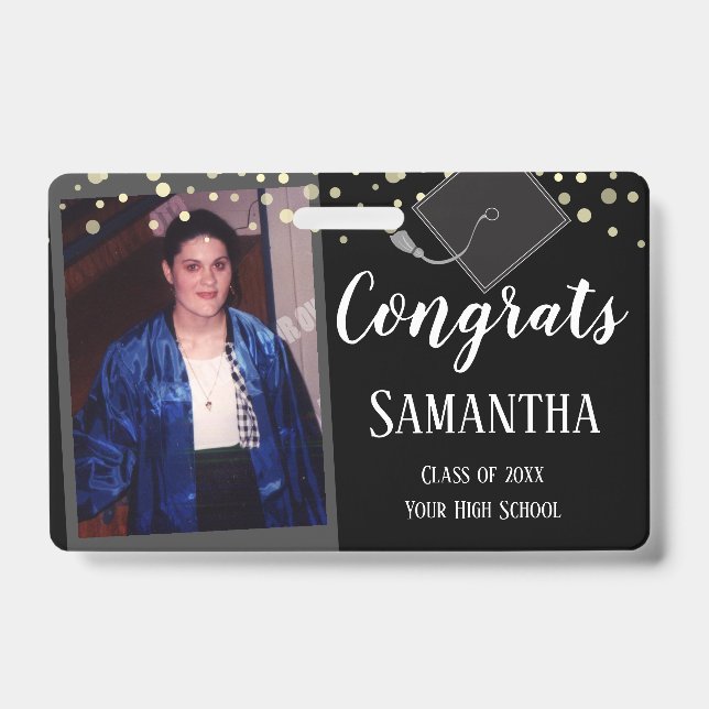 Congrats Graduate Class of One Photo Black Badge (Front)