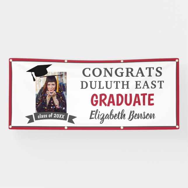 Congrats Graduate Custom Banner Grey Red (Horizontal)
