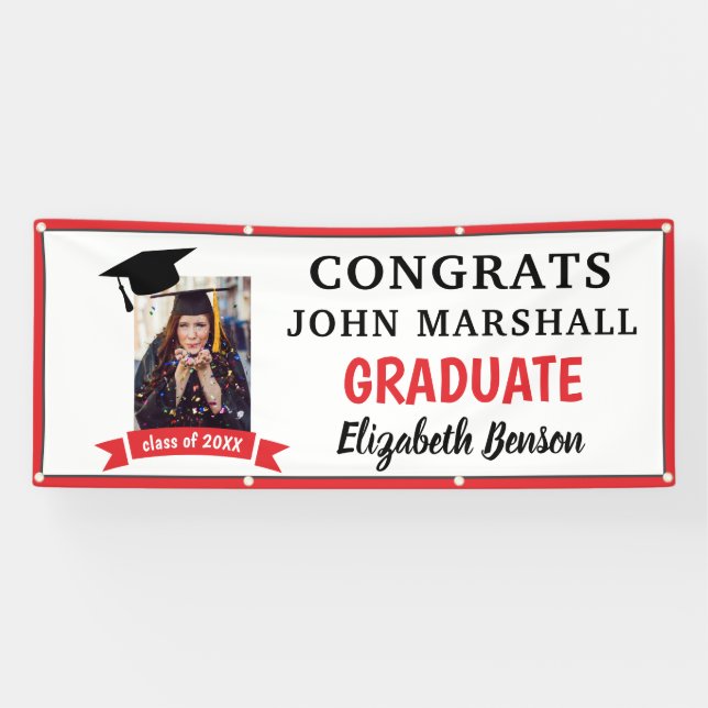 Congrats Graduate Custom Banner Red Grey (Horizontal)