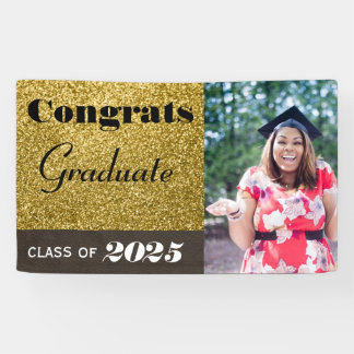 Congrats Graduate Customizable Gold Glitter Banner