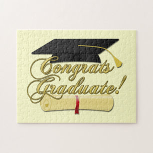 Congrats Graduate Diploma and Graduation hat Jigsaw Puzzle