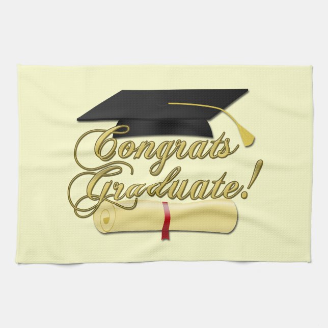Congrats Graduate Diploma and Graduation hat Kitchen Towel (Horizontal)