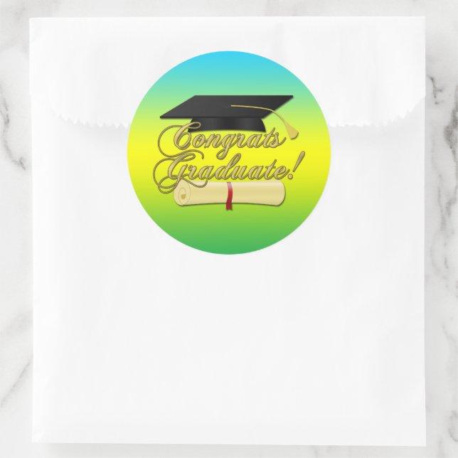 Congrats Graduate Diploma Graduation hat | Colours Classic Round Sticker (Bag)