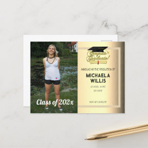 Congrats Graduate Diploma Graduation hat gold Announcement Postcard