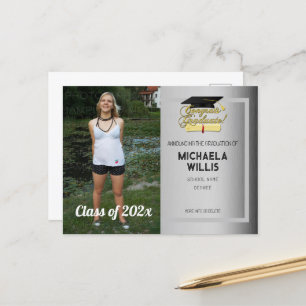 Congrats Graduate Diploma Graduation hat grey Announcement Postcard