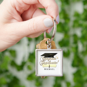 Congrats Graduate Diploma Graduation hat Your Name Keychain