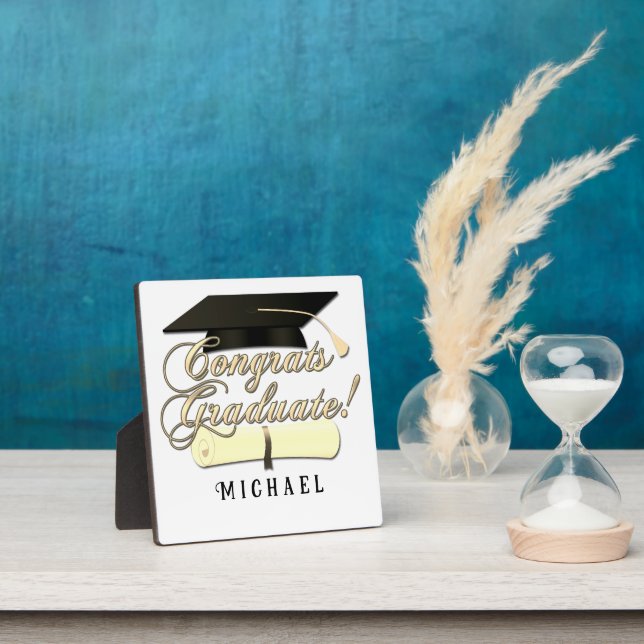 Congrats Graduate Diploma Graduation hat Your Name Plaque (Insitu)