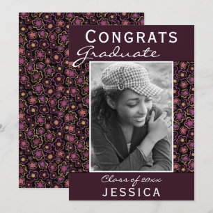 Congrats Graduate Flower Pattern Photo Graduation Card