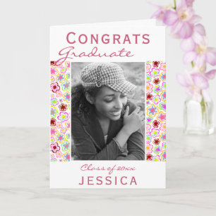 Congrats Graduate Flower Pattern Photo Graduation Card