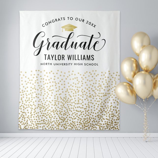 Congrats Graduate Gold Confetti Backdrop Tapestry (Creator Uploaded)