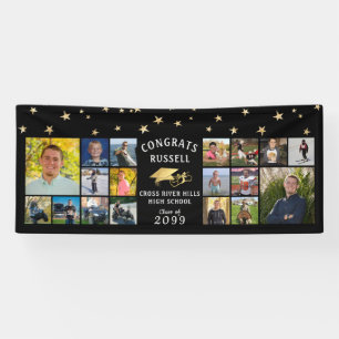 Congrats Graduate Gold Foil 18 Photo Collage Black Banner