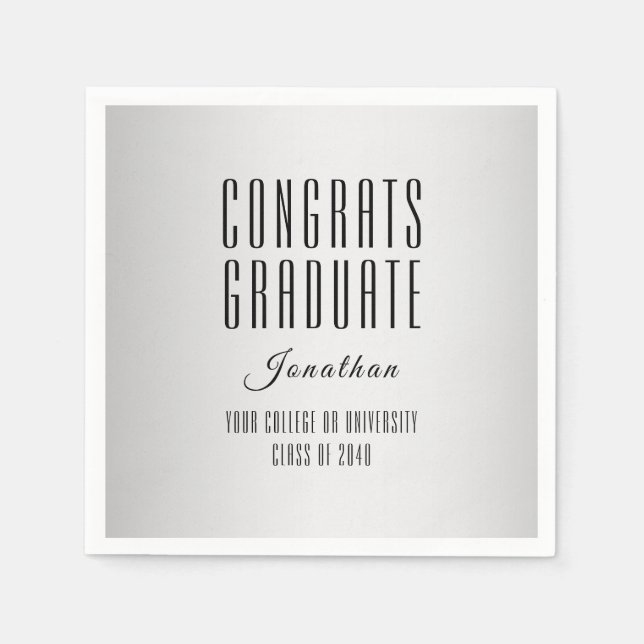 "Congrats Graduate" Modern Typography Paper Napkin (Front)