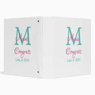 Congrats graduate name monogram green pink blue t binder