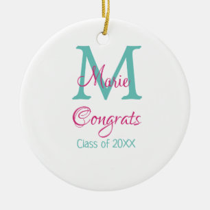 Congrats graduate name monogram green pink blue t ceramic ornament