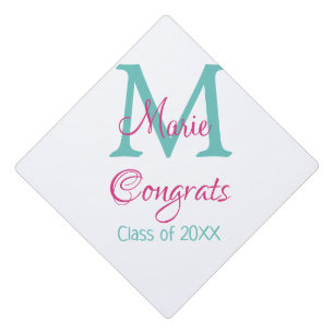 Congrats graduate name monogram green pink blue t graduation cap topper