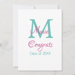 Congrats graduate name monogram green pink blue t invitation