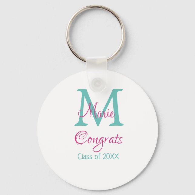 Congrats graduate name monogram green pink blue t keychain (Front)