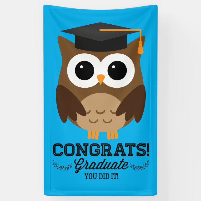 Congrats Graduate | Owl in Hat Banner (Vertical)