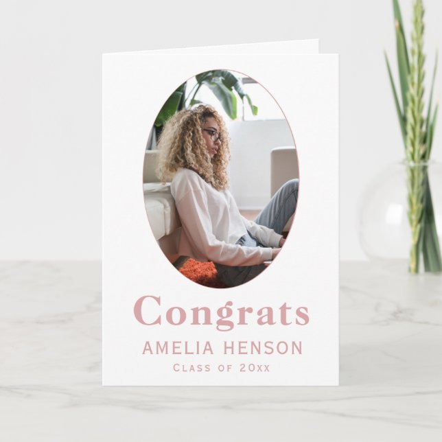 Congrats Graduate Pink Photo Graduation Card (Front)