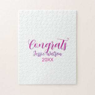 Congrats graduate pink purple name year 20XX date Jigsaw Puzzle
