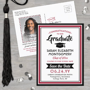 Congrats Graduate Red & White Save the Date Photo Announcement Postcard