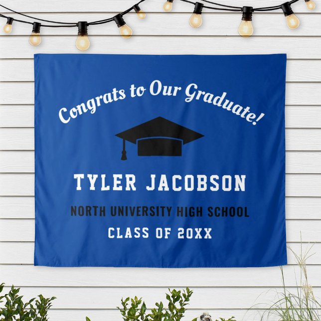 Congrats Graduate Royal Blue Backdrop Tapestry (Creator Uploaded)