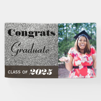 Congrats Graduate Silver Glitter Banner