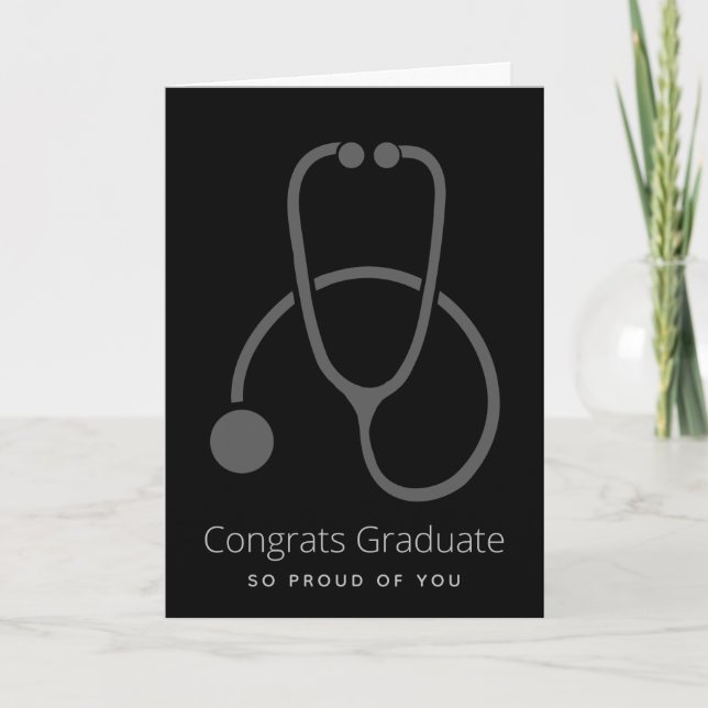Congrats Graduate Stylish Grey Stethoscope Simple Card (Front)