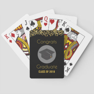 Congrats Graduate w/ Faux Gold Glitter & Grad Cap Playing Cards
