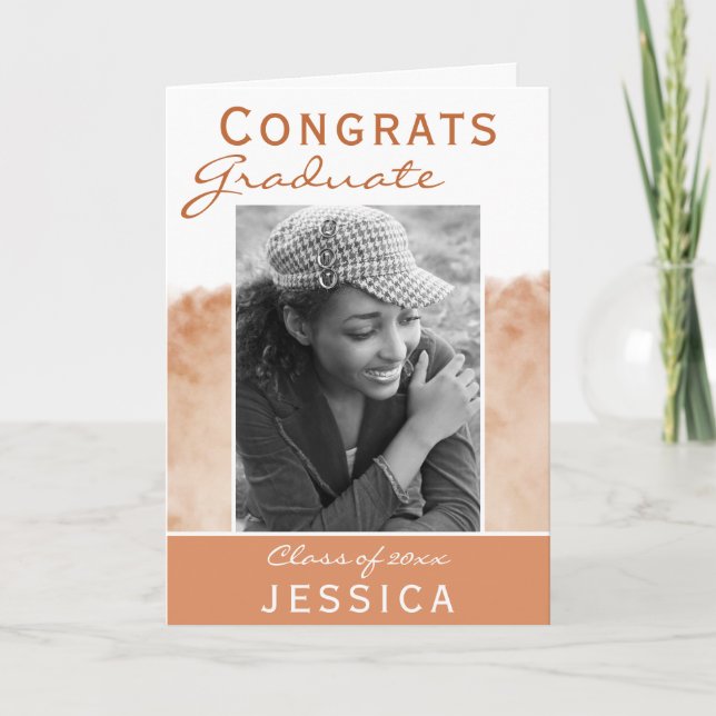 Congrats Graduate Watercolor Photo Graduation Card (Front)