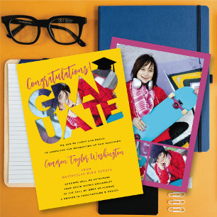 Congrats Graduate Yellow Cutout Photo Graduation Invitation