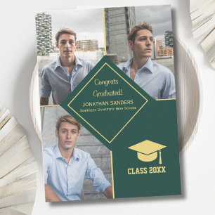 Congrats Graduated Collage 3 Photos for Him Green Announcement