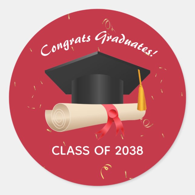 Congrats Graduates Class of Year Graduation Red Classic Round Sticker (Front)