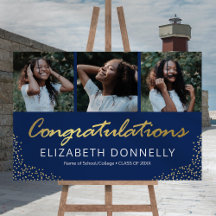 Congrats Graduation 3 Photo Blue Gold