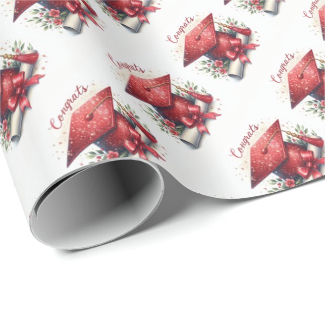 Congrats, Graduation Cap and Diploma Wrapping Paper (Roll Corner)