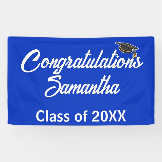 Congrats Graduation Cap Party Banner - Custom Sign (Horizontal)