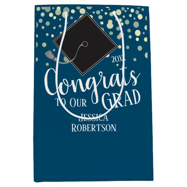 Congrats Graduation Class of 2021 Blue Medium Gift Bag (Front)