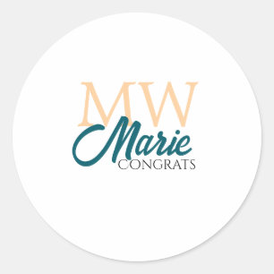 Congrats graduation monogram orange blue 20XX year Classic Round Sticker